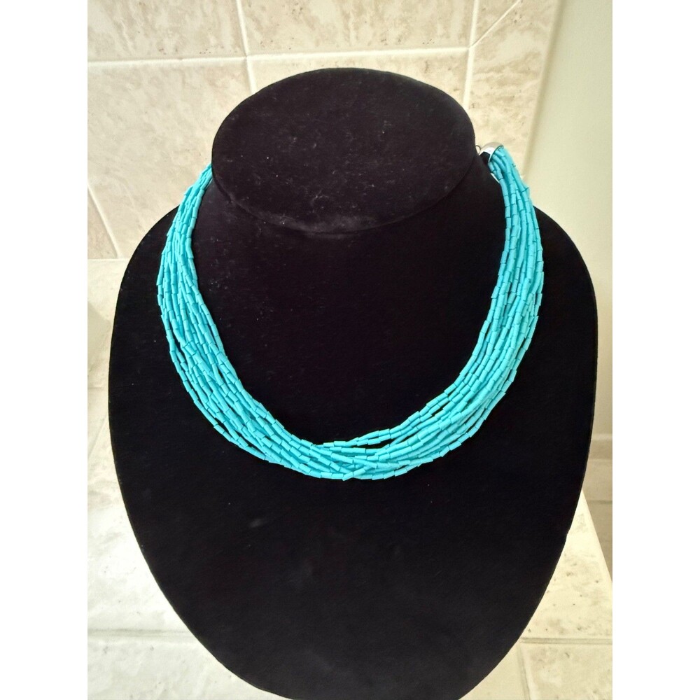 Talbots Turqoise Bead Multi Strand Necklace - Silver - NWT